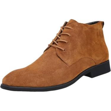 Imagem de Botas Curtas Masculinas, Botins, Camurça Masculina Com Salto, Botas Slip-on Com Alças, Sapatos De Inverno, Botas De Inverno, Botins Ao Ar Livre, Botas De Inverno Elegantes, Brown, 42 EU
