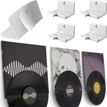 Imagem de Modern JP Suporte de parede de vinil adesivo (pacote com 4) – álbum de exibição dupla e disco, suporte de disco de fixação forte, fácil instalação segura para gravação, suporte de parede de álbum para