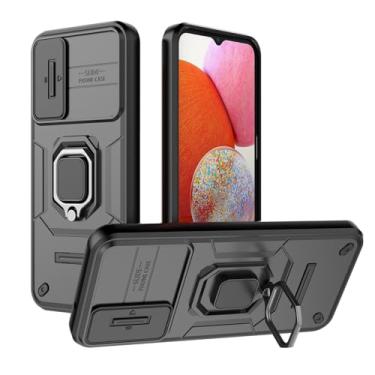 Imagem de SORAKA Capa para Samsung Galaxy A14 5G/4G com suporte de anel e tampa deslizante para câmara capa Samsung A14 com placa metálica para suporte magnético de carro capa de dupla camada em PC e TPU