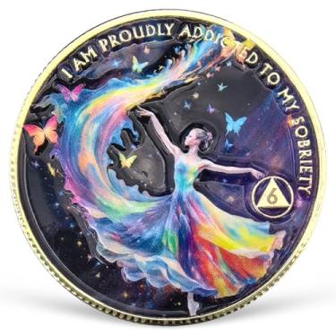 Imagem de Moeda de sobriedade de 6 anos feminina poder AA moeda colorida recuperação AA NA chips e medalhões comemorando 1-15 anos símbolo limpo e sóbrio narcóticos alcoólicos presentes anônimos para mulheres
