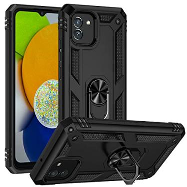 Imagem de SORAKA Capa para Samsung Galaxy A03 com suporte de anel invisível e placa de metal para suporte magnético de carro, capa rígida de policarbonato TPU macio bumper de grau militar, capa protetora à
