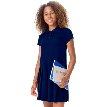 Imagem de Classroom Vestido polo para meninas, roupa escolar para crianças, saia plissada, Azul-marinho escuro, M