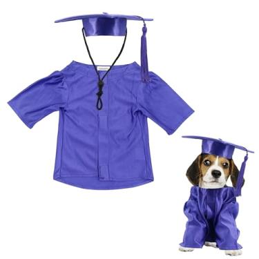 Imagem de GraduatePro Conjunto de fantasia de boné e vestido de formatura para cães – Tecido de malha ajustável com borla dourada, 4 tamanhos (P/M/G/GG) para cães pequenos e gatos e cães médios, roupa de