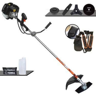 Imagem de Roçadeira À Gasolina Completa Terra GRH520 Motor 2T 2,5HP 52cc 6.500rpm Com Carretel Nylon e Lâmina 2 Pontas + Kit Lâminas 3 Pontas e Disco 80 Dentes