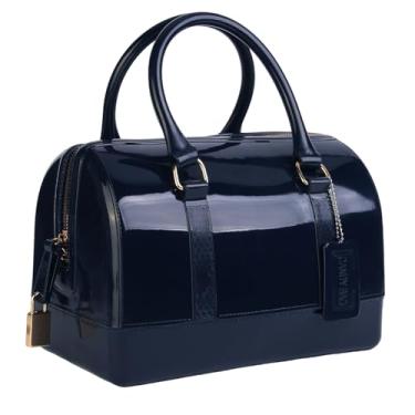 Imagem de MIFORINES Bolsa feminina de verão com alça superior em forma de almofada cor doce transparente bolsa de cristal, Azul marino