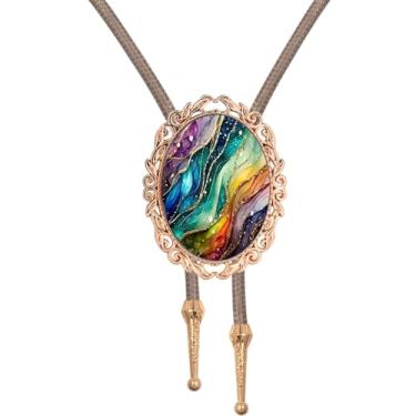 Imagem de PEARLY JUN Bolo Tie para mulheres, homens, flor, rosa, caubói ocidental, marrom, couro, estilo country, colete com cordão para presentes, Ouro - Galáxia Celestial, 2 inches by 1.6 inches