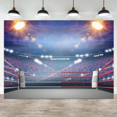 Imagem de ASDCXZ Anel de boxe de 2,4 x 1,8 m, pano de fundo, arena de luta, fotografia, banco de espectador, com glitter, estádio, tema esportivo, faixa de aniversário, decorações para homens, meninos, crianças