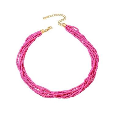 Imagem de Gargantilha colorida de várias camadas com contas de sementes para mulheres, boêmia, feita à mão, pedra de cristal, colar havaiano, aniversário, verão, praia, joias para presente, middle, Aço