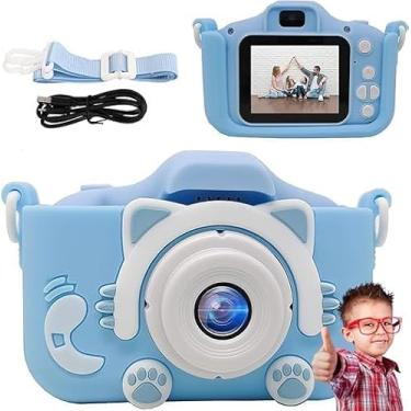 Imagem de Câmera Infantil Digital HD para Crianças – Foto e Vídeo, Jogos Educativos, Filtros Divertidos, Tela LCD, Bateria Recarregável – Brinquedo Educativo e Presente Criativo 2025(Azul-Gatinho)