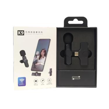 Imagem de Microfone Lapela K9 Wireless Tipo C, 2.4GHz, Sem Fio, Alcance 20m, Bateria 10h, Redução de Ruído