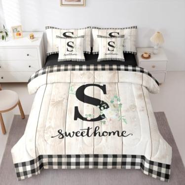 Imagem de Erosebridal Jogo de cama solteiro com estampa de flor com letra P, 7 peças, flores florais brancas, para crianças, meninos, meninas, adultos, letras personalizadas, conjunto de cama rústica vintage