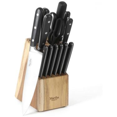 Imagem de Conjunto de Facas em Aço Inoxidável com Bloco de Bancada, 14 Peças, Martha Stewart, Preto Fosco