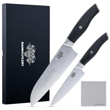 Imagem de Conjunto de Facas Profissionais em Aço Japonês com Estojo, 2 Peças, RAMM CUTLERY, Preto