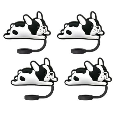 Imagem de Boston Terrier Toppers de palha para cães Stanley; tampas de palha Boston Terrier compatíveis com Stanley copo de 30 e 1,134 g, reutilizável e topo de canudos de silicone para pontas de 0,4 polegadas