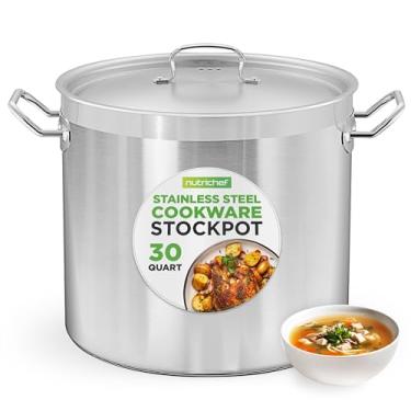 Imagem de Nutrichef Panela de Aço Inoxidável, Resistente a Indução, 30 Litros, Com Tampa de Aço Inoxidável e Alças Fortes, Distribuição Uniforme de Calor, Compatível com a Maioria dos Cooktops