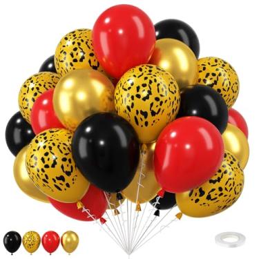 Imagem de Cheetah Balloons, 12 Inch Red Black Gold Leopard Print Balloons Cheetah Print Latex Jungle Animal Balloon Cheetah Decorations for Wild Birthday Baby Shower Zoo Jungle Safari Theme Party Supplies