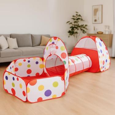Imagem de Barraca Infantil 3 em 1 com Túnel e Piscina de Bolinhas | Tenda Dobrável para Crianças Menino e Menina | Diversão e Aprendizado em Casa ou ao Ar Livre (Bolinha Vermelha)