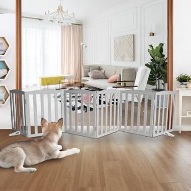 Imagem de ZJSF Portão interno dobrável independente para casa, portões longos de madeira para animais de estimação, cerca para escadas, portões de filhotes para corredores, portões de filhotes, pés de suporte