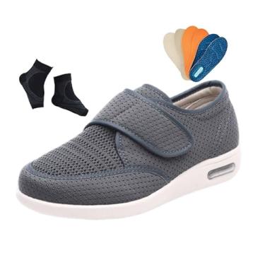 Imagem de Chinelos Confortáveis ​​​​para Diabéticos, Calçado De Caminhada Leve Para Homem Em Malha Respirável E Ajustável Para Diabéticos, Ténis Largo Antiderrapante Fácil Calçar, Para Edema,(Gray,45 EU)