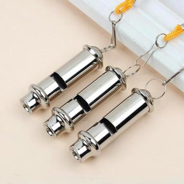 Imagem de 1 cordão amarelo apito de metal novo com corrente de pescoço de aço inoxidável apito salva-vidas de alta frequência