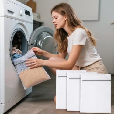 Imagem de Sacos de lavagem de malha, saco de lavagem para máquina de lavar, saco de lavagem de rede com zíper, bolsa de secadora (3 peças, 40 x 30 cm)