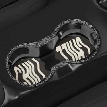Imagem de Porta-copos de carro retrô da moda dos anos 70 ondulado, pacote com 2, porta-copos abstratos, preto e bege, antiderrapante, para carro, mesa, bebidas, acessórios de decoração de 6 cm