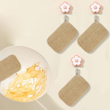 Imagem de Pacote com 3 esponjas de cozinha de bucha – Esponjas duráveis para pratos, panelas e frigideiras, ótimas para limpar pratos