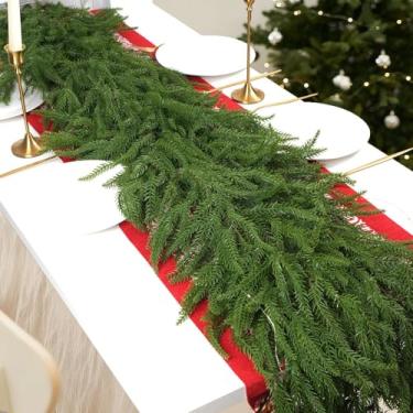 Imagem de BSMYBO Pacote com 2 guirlandas de pinheiro norfolk de 1,8 m para manto, guirlanda de vegetação artificial realista exuberante para lareira, escada, parede, mesa central, decoração de Natal para casa