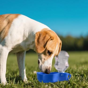 Imagem de Garrafa de água para cães - Garrafa de água portátil para animais de estimação de 250 ml com calha larga e tampa retrátil, fluxo de água rápido, fácil de transportar, azul