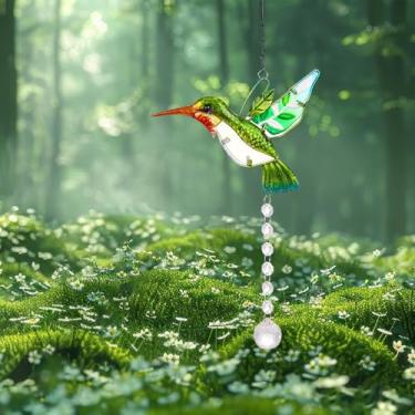 Imagem de Apanhador solar de beija-flor, enfeite para pendurar na janela de pássaros de vidro manchado para interior e exterior, criador de arco-íris prisma de cristal para decoração de festa de jardim em casa