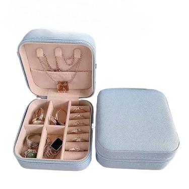 Imagem de Porta Jóias Portátil | Mini Maleta Estojo Organizador Brincos Bijuterias Colares Anéis (6,azul bebe)