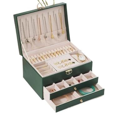 Imagem de Porta joias couro armazenamento 3 camadas de (VERDE/3077)