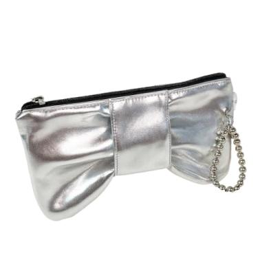 Imagem de Bolsa de maquiagem estilo INS, bolsa de cosméticos fina para viagem, organizador portátil de grande capacidade para batom, moedas e itens essenciais diários, Prata