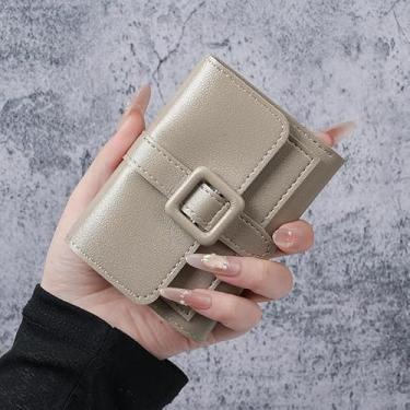 Imagem de Carteira pequena feminina pequena fina de couro PU fashion Laddies Carteira compacta e fina para cartão de crédito para mulheres, Cinza, Estilo retrô