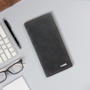 Imagem de Carteira com três dobras, porta-cartões de poliuretano masculina com bolso com zíper, 12 compartimentos para cartão, janela para identidade, carteira fina de grande capacidade para uso diário, Preto