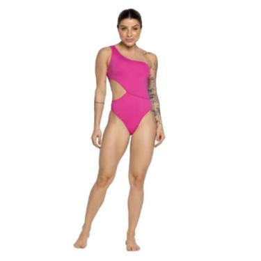 Imagem de Maiô Um Ombro Só WLS Modas Básico Fenda Costa Nua Confortavel Verão Mo