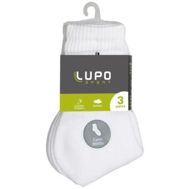 Imagem de Kit 3 Pares de Meia Soquete Cano Médio Lupo 3245 Brancas., M, Branco, 