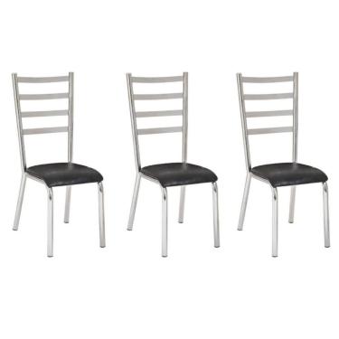 Imagem de Kit 3 Cadeiras Laura Cromada Para Cozinha Preto