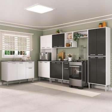 Imagem de Armário De Cozinha Modulada Completa 6 Peças Com Balcão Para Pia Siena Multimóveis Mp2285 Branco/preto