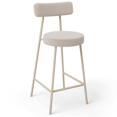 Imagem de Banqueta Baixa Cozinha Sala Jantar Bancada Milão Arena L02 Bouclê Bege - Lyam Decor