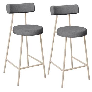 Imagem de Kit 02 Banquetas Baixa Cozinha Sala Jantar Bancada Milão Arena L02 Linho Cinza Escuro - Lyam Decor