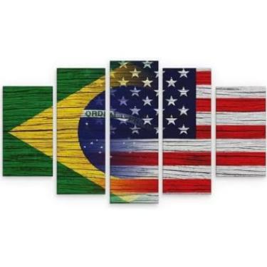 Imagem de Kit quadro decorativo 5 peças 95x60cm Bandeira Brasil EUA