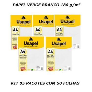 Imagem de Papel verge a4 branco 180g 50 folhas usapel - kit 05 pacotes