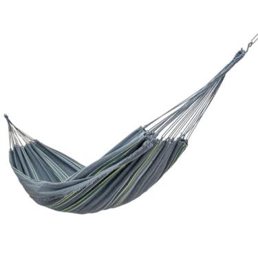 Imagem de Rede de Dormir Cinza Listrado Algodão, Compacta E Dobrável(3,60x1,40m)