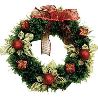 Imagem de Guirlanda Natalina25-40 Cm De Natal Decorativa Para Porta Com Flores Vermelhas Douradas Decoração Natal Decoração Equipado com pequenas bolas(DECORADA 30CM)