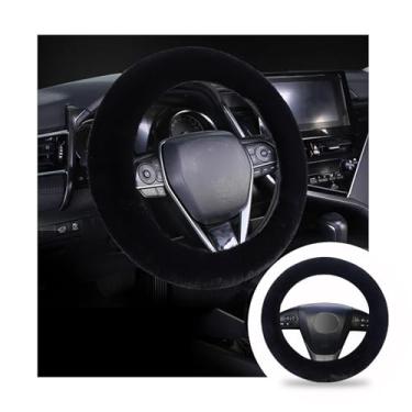 Imagem de Ziciner Capa de volante felpuda, protetor de volante de pele de lã macia de 38 cm, capas de roda de carro fofas para o inverno quente, acessórios de decoração de interiores de carro para mulheres e homens (preto)