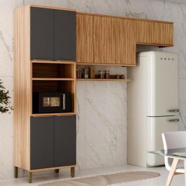 Imagem de Armário de Cozinha 8 Portas Nice 100% Mdf Amêndoa/Chumbo - Pnr Móveis,