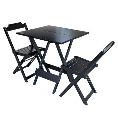 Imagem de Conjunto De Mesa Dobravel Com 2 Cadeiras De Madeira 70X70 Ideal Para Bar E Restaurante - Preto