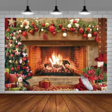 Imagem de Pano de fundo de lareira de Natal para fotografia de 3 x 2,4 m, lenha, quente, pano de fundo para fotos, decoração de festa de Natal, Ano Novo, adereços de cabine de fotos