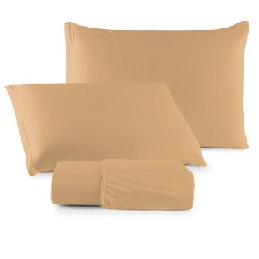 Imagem de Jogo De Cama Lençol Sereno Casal Em Malha Algodão Mostarda 100% Algodão